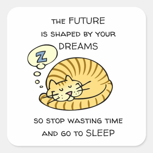 De toekomst wordt bepaald door je dromen grappige vierkante sticker (Voorkant)