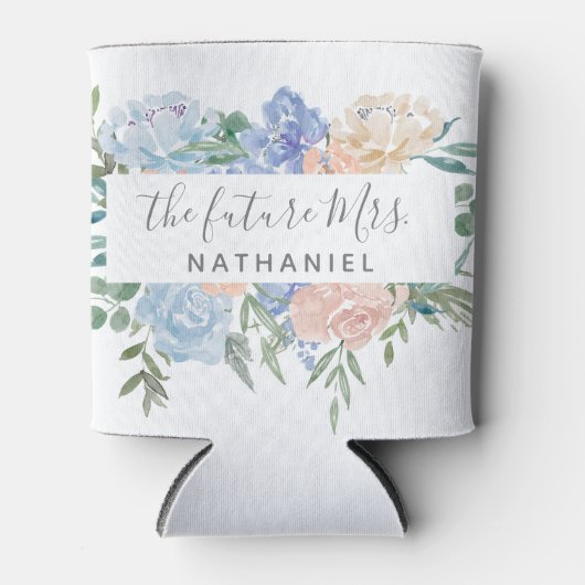 De toekomstige mevrouw Dusty Blue en roze bloemen Blikjeskoeler (Voorkant)