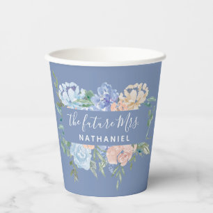De toekomstige mevrouw Dusty Blue en Roze Bloemen Papieren Bekers