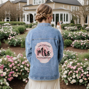 De toekomstige mevrouw naam met roze waterverf blo denim jacket