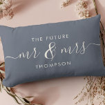 De Toekomstige Mijnheer en Mevrouw Elegant Schrift Kussen<br><div class="desc">Vier je liefde met deze chic en romantische kussensloop met je toekomstige familie naam in houtskool vintage kalligrafie lettering. Kies je eigen achtergrondkleur onder verder aanpassen. Dit zou het perfecte cadeau zijn voor een bruidsfeest, verlovingsfeest, of Valentijnsdag. De stoffige blauwe en ivoorkleurige tinten zien er geweldig uit met elke boerderij...</div>