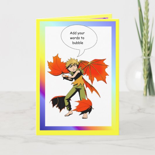 De toespraakbel van de fee, de fee van de Herfst Kaart (Voorkant)
