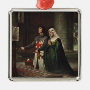 De toewijding (middeleeuwse ridder en zijne dame) metalen ornament