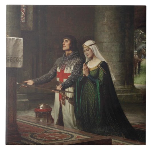 De toewijding (middeleeuwse ridder en zijne dame) tegeltje (Voorkant)