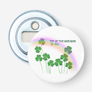 De top van de morning St Patrick's Day Shamrock Button Flesopener