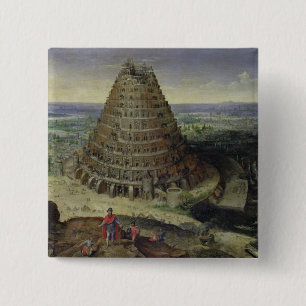 De toren van Babel, 1594 Vierkante Button 5,1 Cm