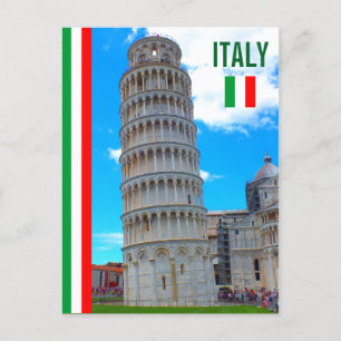 De toren van Pisa en de Italiaanse vlag Briefkaart