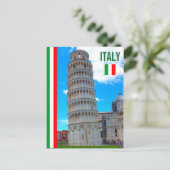De toren van Pisa en de Italiaanse vlag Briefkaart (Staand voorkant)