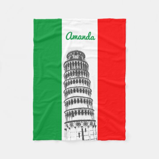 De toren van Pisa en de Italiaanse vlag Fleece Deken (Voorkant)