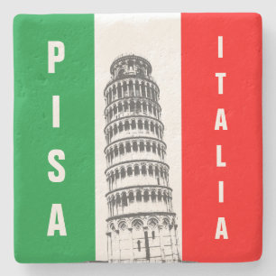 De toren van Pisa en de Italiaanse vlag Stenen Onderzetter