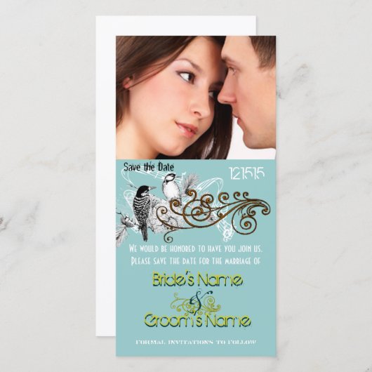De  Tortelduifjes sparen de Datum Uw Foto Save The Date (Voorkant / Achterkant)