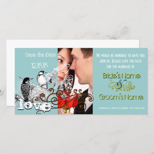 De Tortelduifjes sparen de Datum Uw Foto Save The Date (Voorkant / Achterkant)