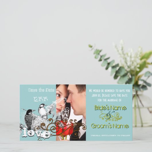 De  Tortelduifjes sparen de Datum Uw Foto Save The Date (Staand voorkant)