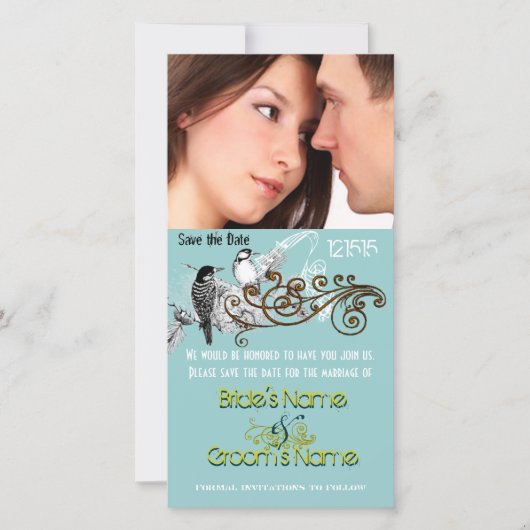 De  Tortelduifjes sparen de Datum Uw Foto Save The Date (Voorkant)