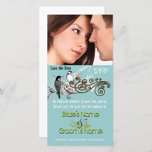 De Tortelduifjes sparen de Datum Uw Foto Save The Date (Voorkant / Achterkant)