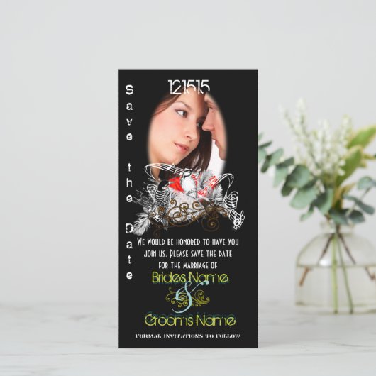 De Tortelduifjes sparen de Datum Uw Foto Save The Date (Staand voorkant)