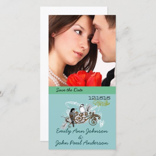 De  Tortelduifjes sparen de Datum Uw Foto Save The Date (Voorkant / Achterkant)