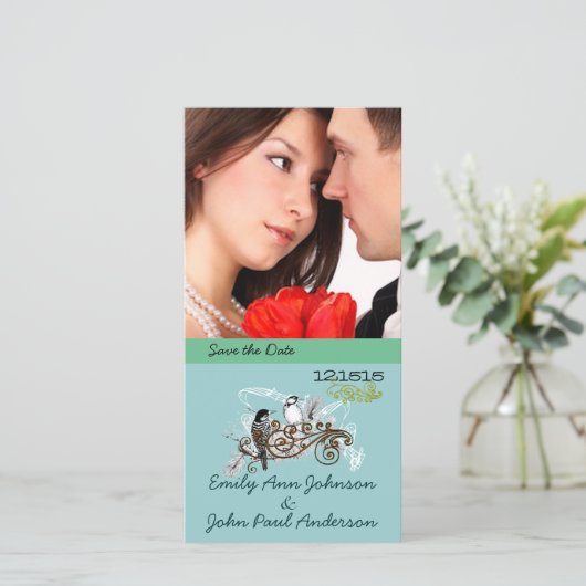 De  Tortelduifjes sparen de Datum Uw Foto Save The Date (Staand voorkant)