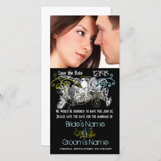 De  Tortelduifjes sparen de Datum Uw Foto Save The Date (Voorkant / Achterkant)