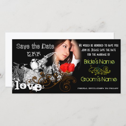 De  Tortelduifjes sparen de Datum Uw Foto Save The Date (Voorkant / Achterkant)