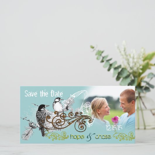 De  Tortelduifjes sparen de Datum Uw Foto Save The Date (Staand voorkant)