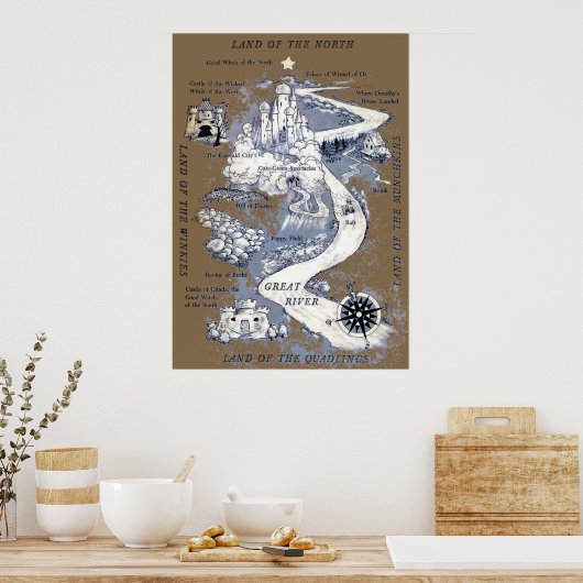 De tovenaar van de Kaart van Oz Zelden Poster (Keuken)