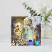 De tovenaar vertelt hoe te om een Draak te maken Feestdagenkaart (Staand voorkant)