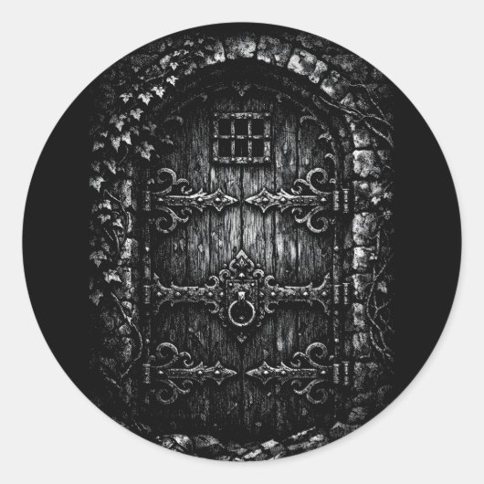 De Tovenarij Deur — door BurnsInHell Ronde Sticker (Voorkant)