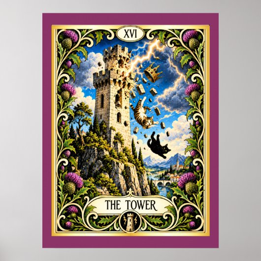 De Tower Cat Tarot - Omwenteling en Openbaring Poster (Voorkant)