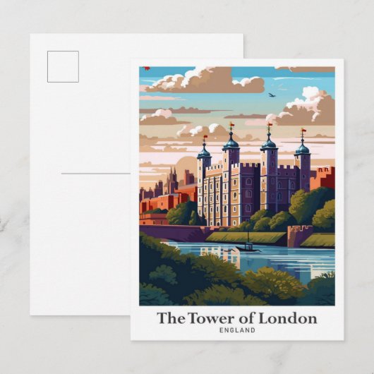 De Tower of London Vintage Travel Illustratie Briefkaart (Voorkant / Achterkant)
