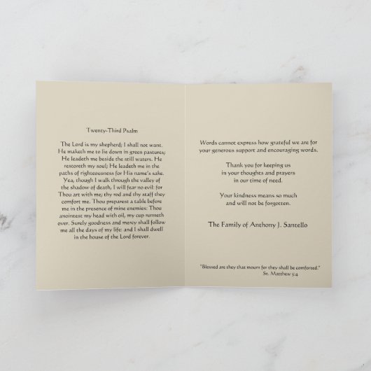 De traditionele Katholieke Deelneming van de Bedankkaart (Binnen)