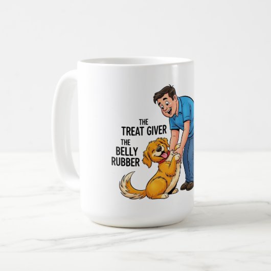 De traktatie gever van de buik rubber de vader koffiemok (Voorkant links)