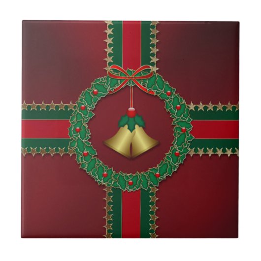 De Treeft van Kerstmis van sterren en van Strepen Tegeltje (Voorkant)