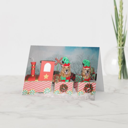De Trein van Kerstmis van het golden retriever Feestdagen Kaart (Voorkant)