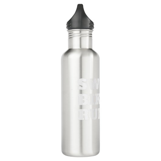 De triatlon van de hobbyist: zwemmen, fietsen, ren waterfles  (Links)