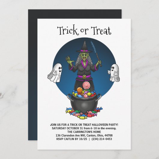 De trick or treat van de Groene Heks Halloween fee Kaart (Voorkant / Achterkant)