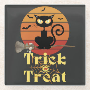 De Trick or treat van de heksenkat Glazen Onderzetter