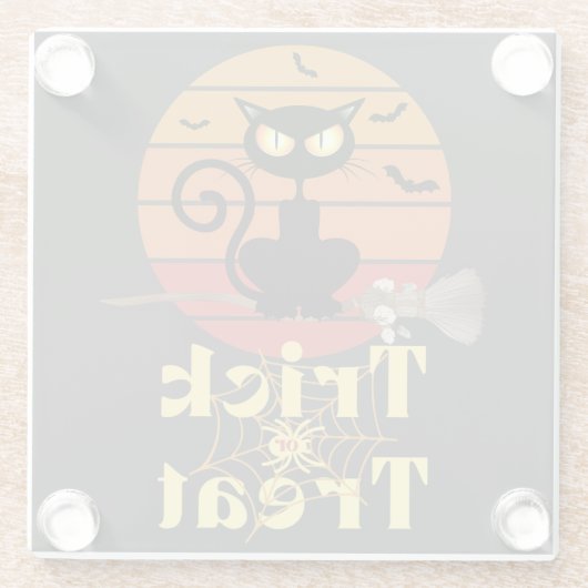 De Trick or treat van de heksenkat Glazen Onderzetter (Achterkant)