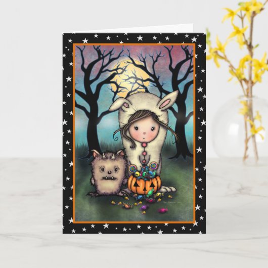 De Trick-or-Treaters Mooie Halloween Kunstwerken Kaart (Gele Bloem)