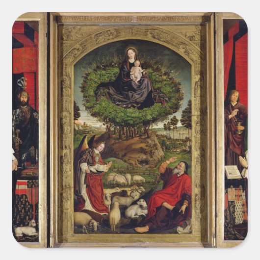 De triptych van Mozes en de verbrande Struik Vierkante Sticker (Voorkant)