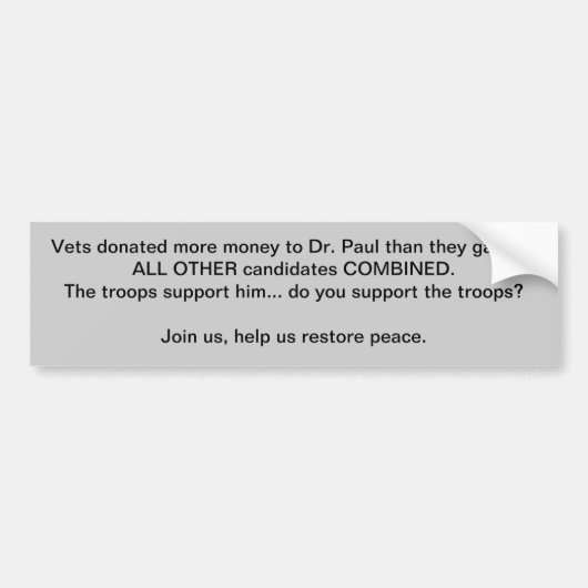 de troepen steunen Ron Paul Bumpersticker (Voorkant)