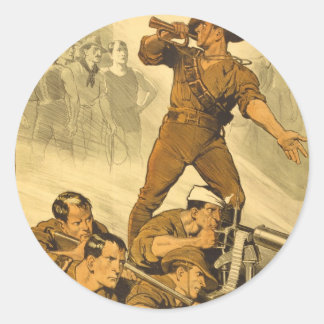 De trompet noemt  WW1-Poster Ronde Sticker