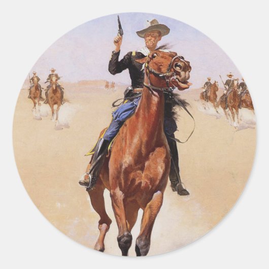 De Trooper van Frederic Remington Ronde Sticker (Voorkant)