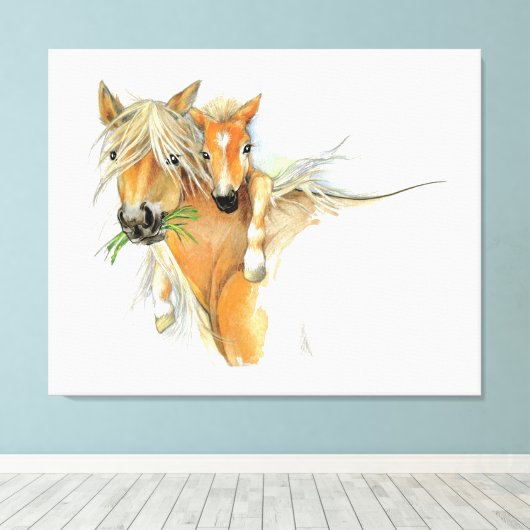 De troost van moeder, liefde, paard en veulen canvas afdruk (Insitu (Houten vloer))