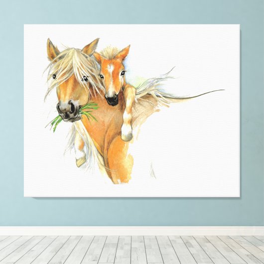 De troost van moeder, liefde, paard en veulen canvas afdruk (Insitu (Houten vloer))