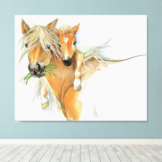 De troost van moeder, liefde, paard en veulen canvas afdruk (Insitu (Houten vloer))