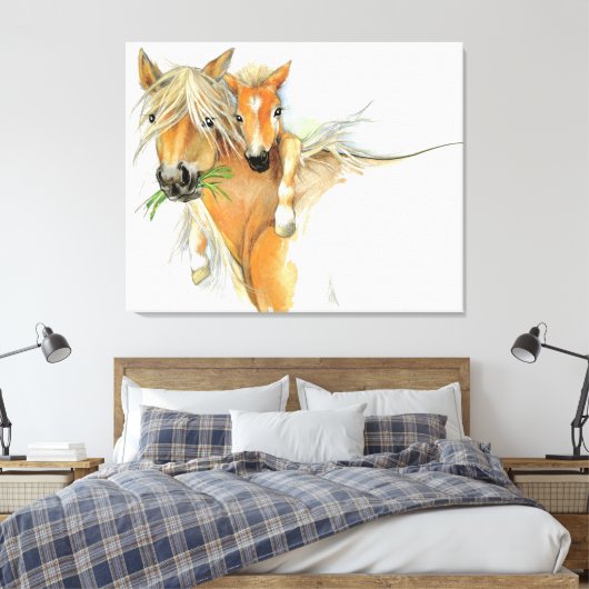 De troost van moeder, liefde, paard en veulen canvas afdruk (Insitu (Slaapkamer))