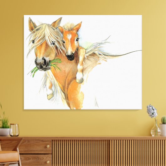 De troost van moeder, liefde, paard en veulen canvas afdruk (Insitu (Woonkamer))