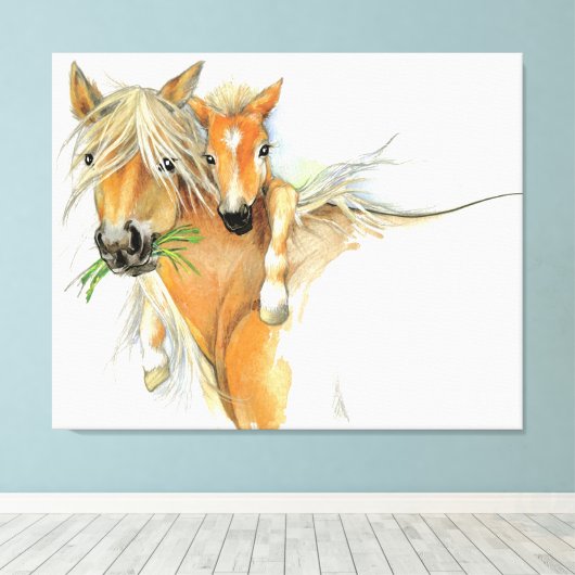 De troost van moeder, liefde, paard en veulen canvas afdruk (Insitu (Houten vloer))