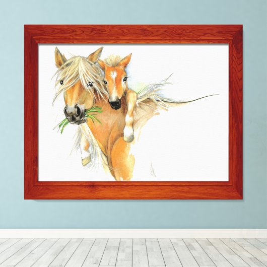 De troost van moeder, liefde, paard en veulen canvas afdruk (Insitu (Houten vloer))